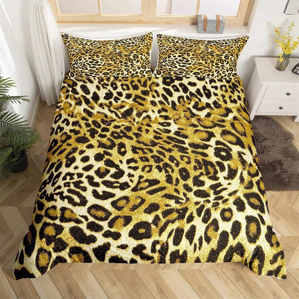 Bamboo Fiber Luxury Comforter Cover Gold Leopard Print Bedding Set Duvet Cover + Pillowcases 15 Colors Bed Spread Set Complete