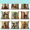 Cartoon Fashion African Woman Lady Cushion Covers Premium Linen Throw Pillow Case 18 Inches