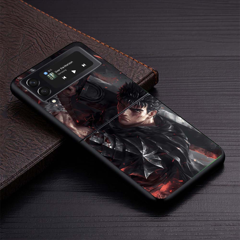 Black White G-Guts B-Berserks Hard Black Cover for Samsung Galaxy Z Flip 7 6 5 4 3 5G Phone Case Flip7 Flip6 Flip5 Flip4 Flip3 P