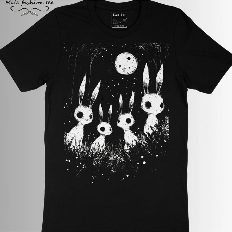 

Summer KAMIOJI Gothic-style Rabbit T-shirt - A Creepy and Cute Rabbit with Moon Pattern Prints, A Trendy Street T-shirt 4XL