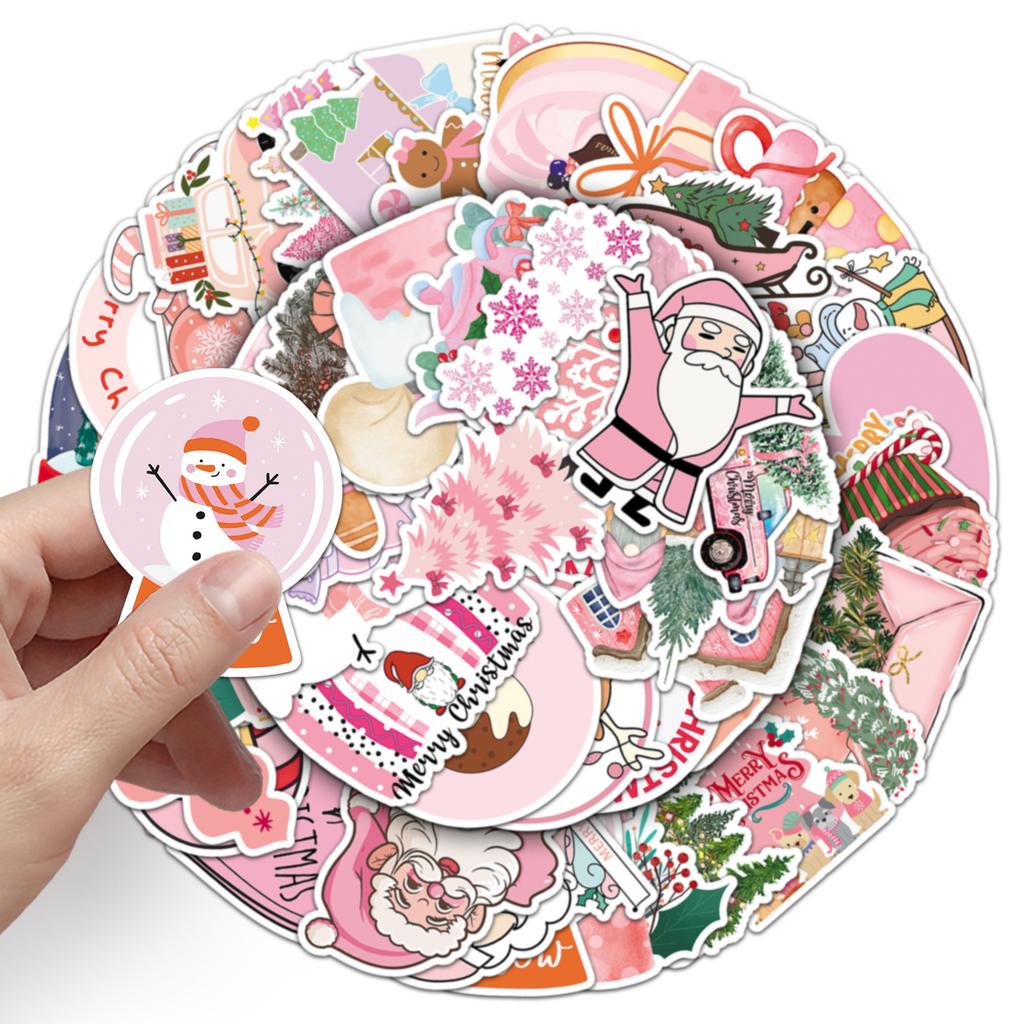 50 Rosa Weihnachten Doodle Aufkleber Personalisierte Cartoon Niedliche Feiertagsdekoration Handyhülle Wasserbecher Aufkleber