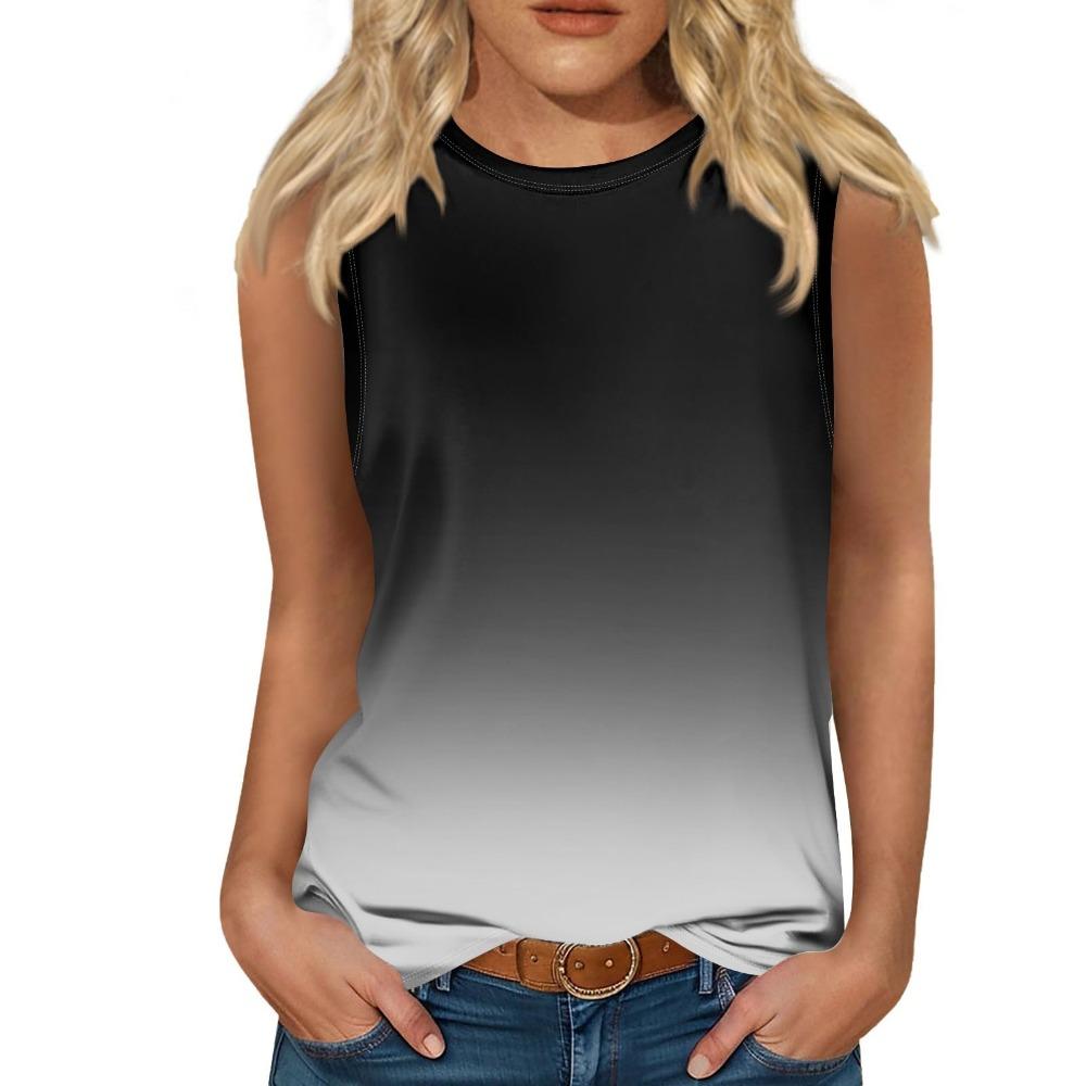 Gradient Color 3D Printed Vest for Women's Round Neck Casual Vest