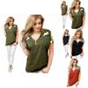 Stylish Summer Cotton V-neck Blouse For Women With Classic Zipper And Loose Fit
