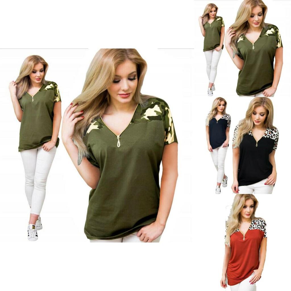 Stylish Summer Cotton V-neck Blouse For Women With Classic Zipper And Loose Fit