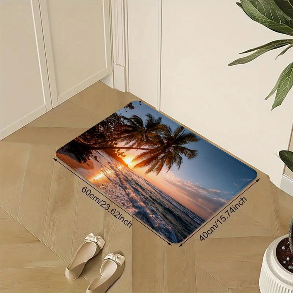 Modern Beach Sunset Door Mat Palm Trees Soft Non-Slip Washable Kitchen Rug Bedroom Living Room Holiday Home Decor Floor Mat
