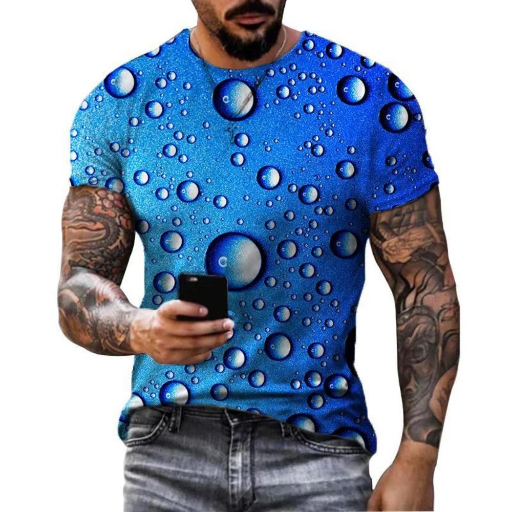 Men's 3D printed T-shirt with geometric printing, summer round neck short sleeved loose casual children's bottom shirt