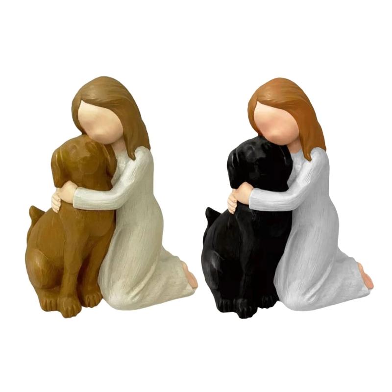 Girl and Dog Figurines Friendship Figure Dog Statue Pet Memorials Gift for Dogs Sympathy Gift for Dog Lover Home Bedroom