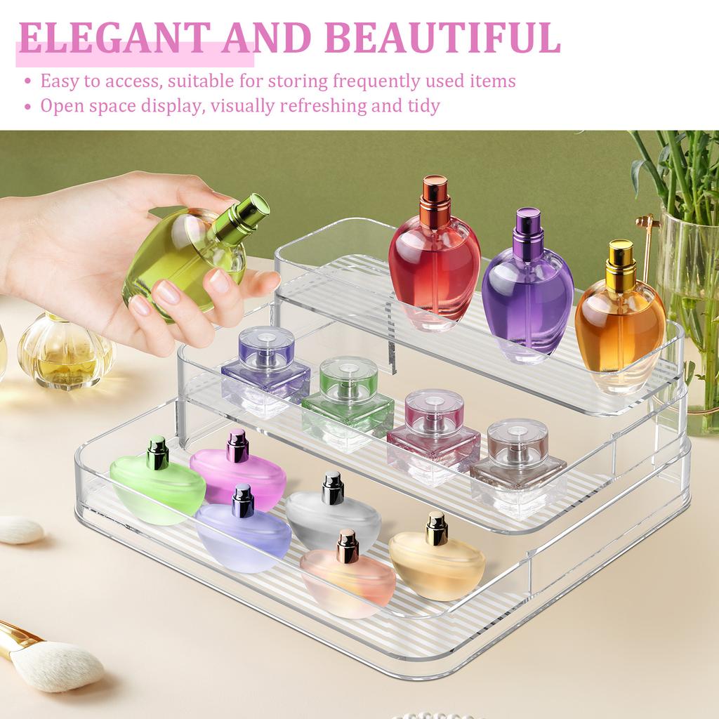 3 Tier Clear Display Riser Stand and 24 Slots Lipstick Organizer Set Acrylic Perfume Display Step Shelf Cosmetics Storage Rack