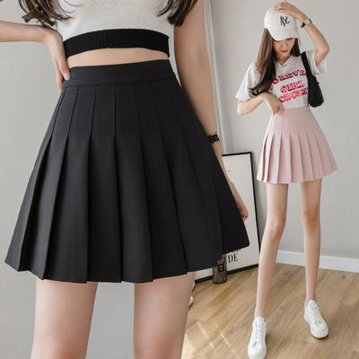 Pleated Skirt Female Elastic Waist Black Summer A- Line Skirt Small Spice Academy Skirt