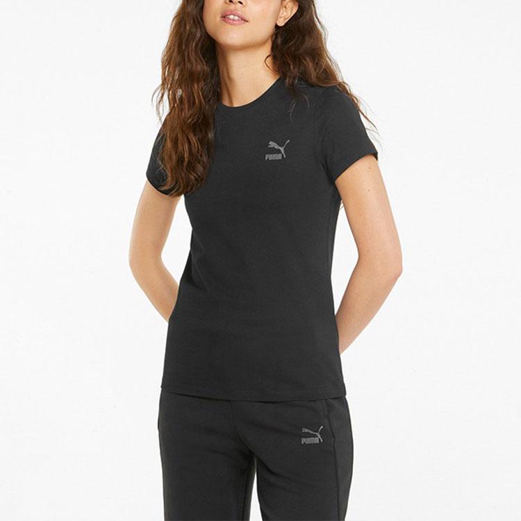 Puma Solid Color Sports Round Neck Short Sleeve T-Shirt Women Tops Black 536361-01