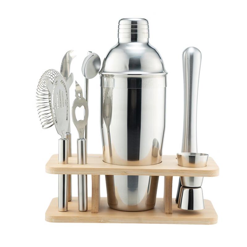 Stainless Steel Cocktail Shaker Set with Bamboo Stand