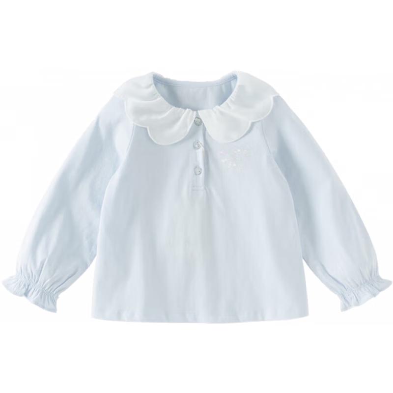 DAVE&BELLA Girls' Casual Sweet Blue Long Sleeve Lapel T-Shirt