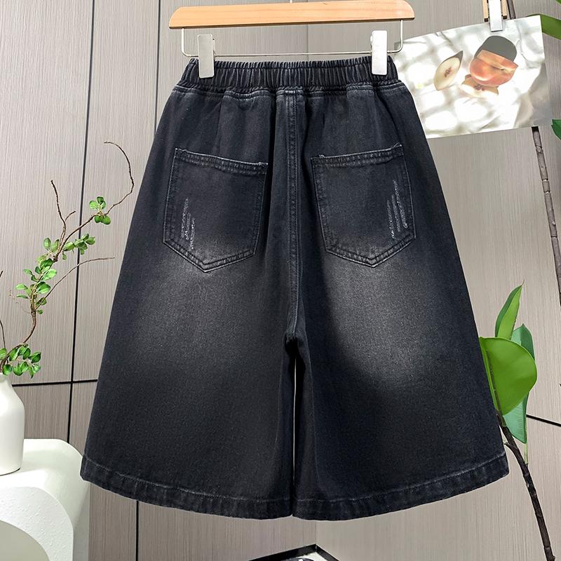 Dimanaf Pantalones vaqueros de verano de talla grande 2025 para mujer, pantalones cortos de cintura alta, pantalones elásticos cortos casuales, pantalones holgados básicos maxi