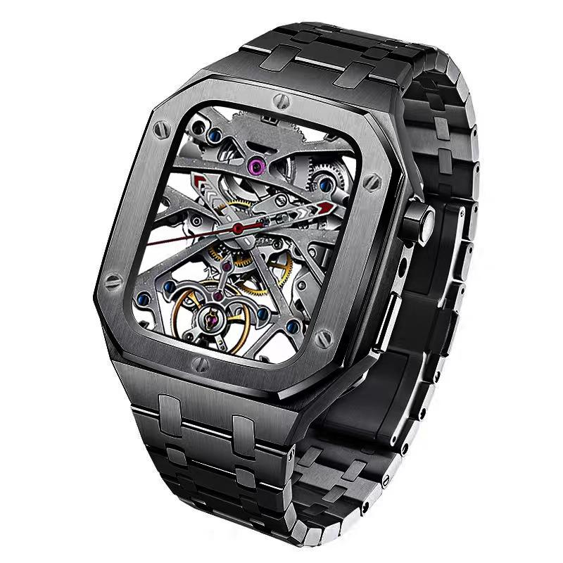 

Для Apple Watch Series 8/7 45 мм Ремешок для часов из нержавеющей стали Ремешок для часов+Противоударный защитный чехол Black