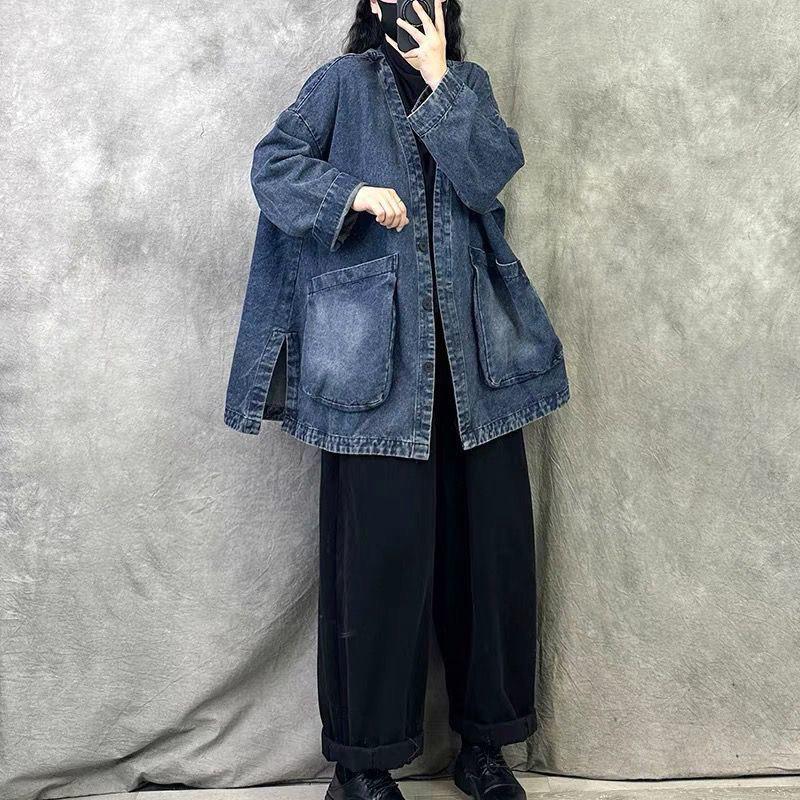 European High-End Wide-Leg Denim Jacket with Large Pockets, Plus Size & Loose Fit - Spring 2025