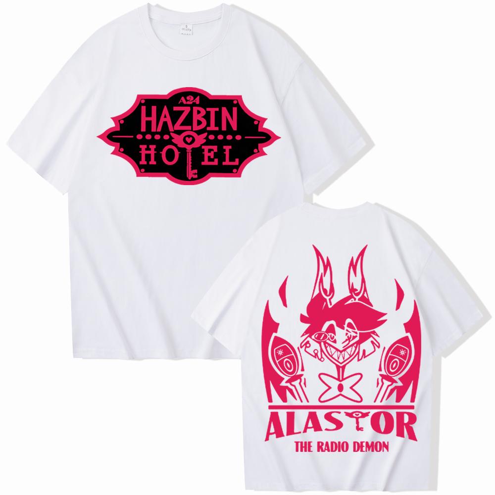 

Винтажная футболка Alastor Hazbin Hotel Радио-демон Мужская Женская Харадзюку С коротким рукавом Круглый вырез Повседневная Дышащая Оверсайз Рубашка Подарок M