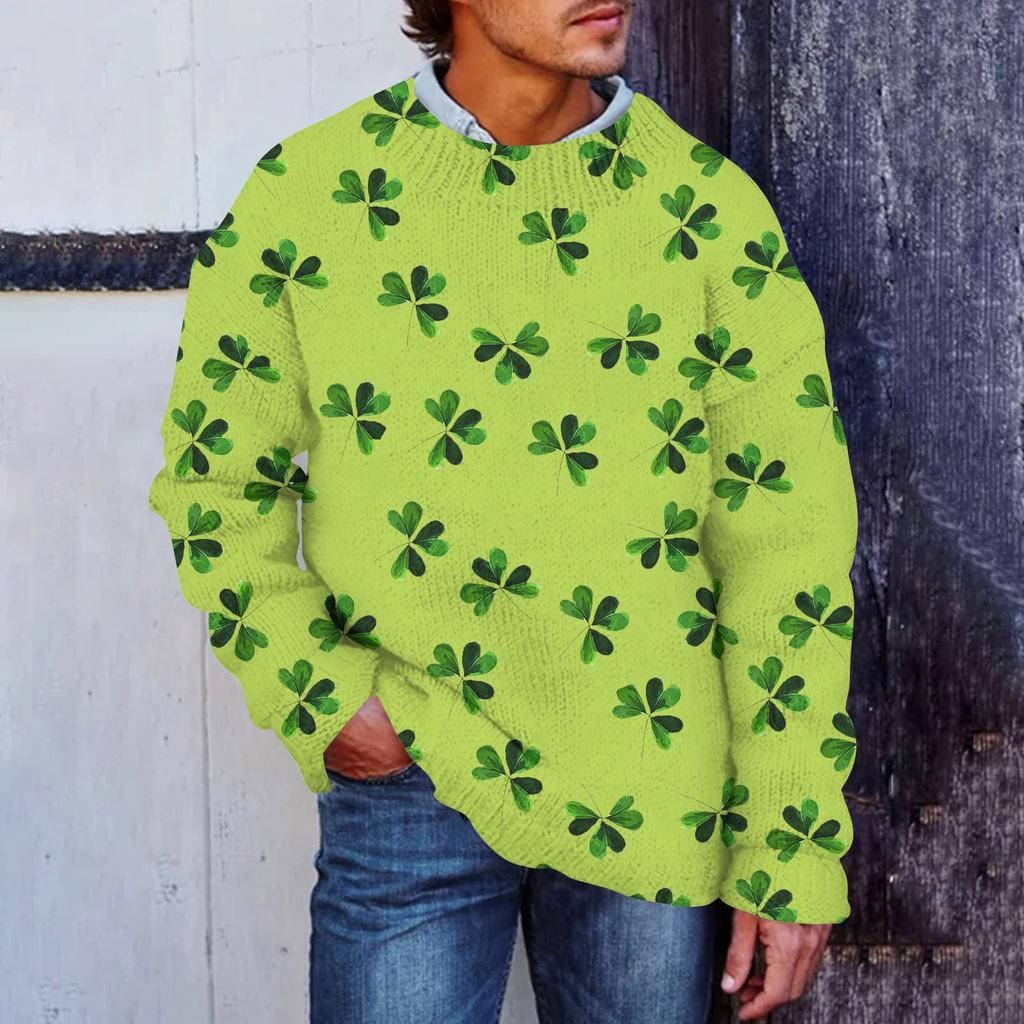 Herre Print Falsk Genser, Rundhalset Sweatshirt, Løs Langermet Topp