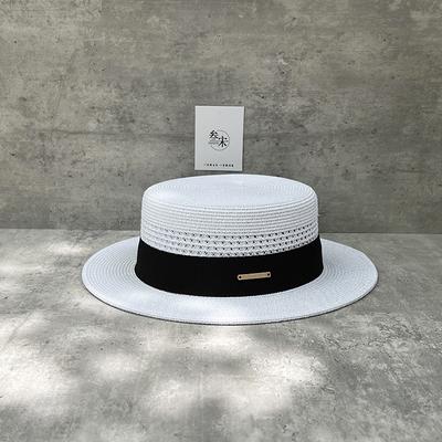 25 Straw Hollow Flat Top Straw Hat Men'S And Women'S Summer Seaside Vacation Beach Sun Hat Elegant Temperament Top Hat