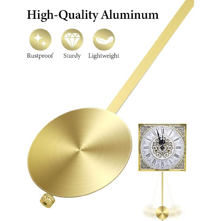 NiHome Quartz Wall Clock Pendulum Replacement - Aluminum Traditional Mechanical Retro Clock With High Gloss Pendulum (Gold)