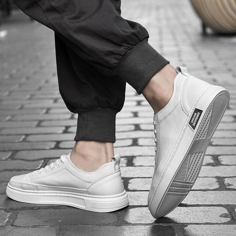 Fashion Genuine Leather Men Casual Shoes Lace-Up Mens Fashion Sneakers Handmade Mens Walking Shoes Luxury Brand Male Outdoor Flats