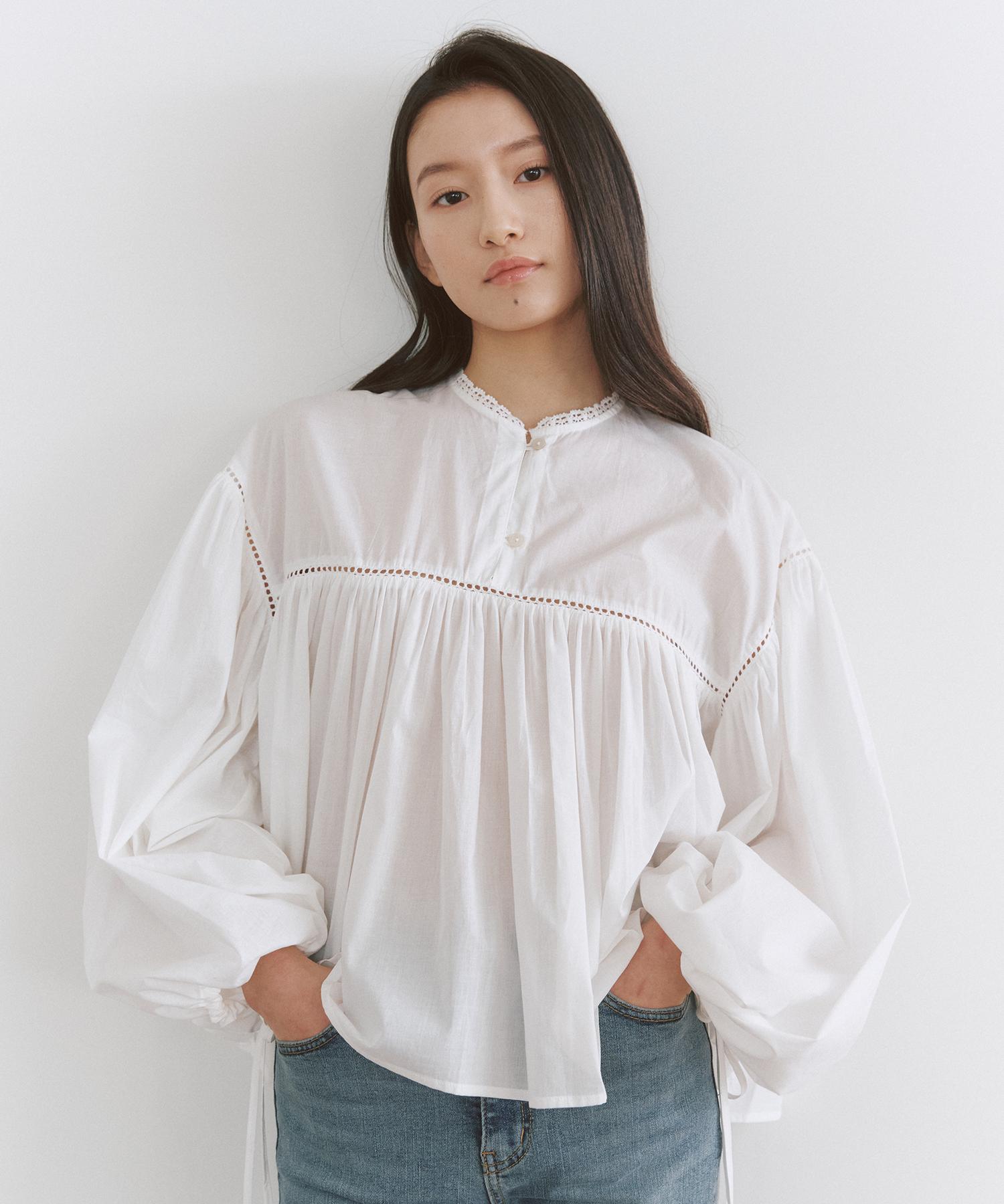 Ceme Cotton Shirring Blouse(Iv) Ivory/Free