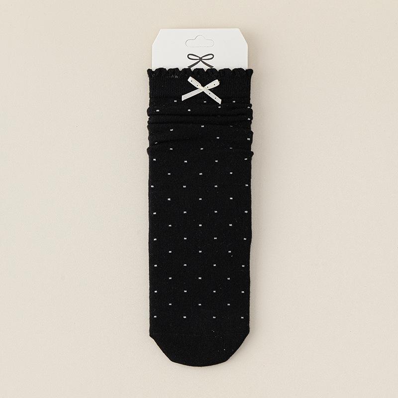 Women's Mid-calf Socks, Boneless Cotton Socks for Spring and Autumn, Polka Dot Lace Bow Long Socks, Polka Dot Versatile Socks, Pile Socks