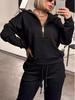 European & American Casual Women's Long-Sleeved Half-Zip Top with Tie-Up Pants Set