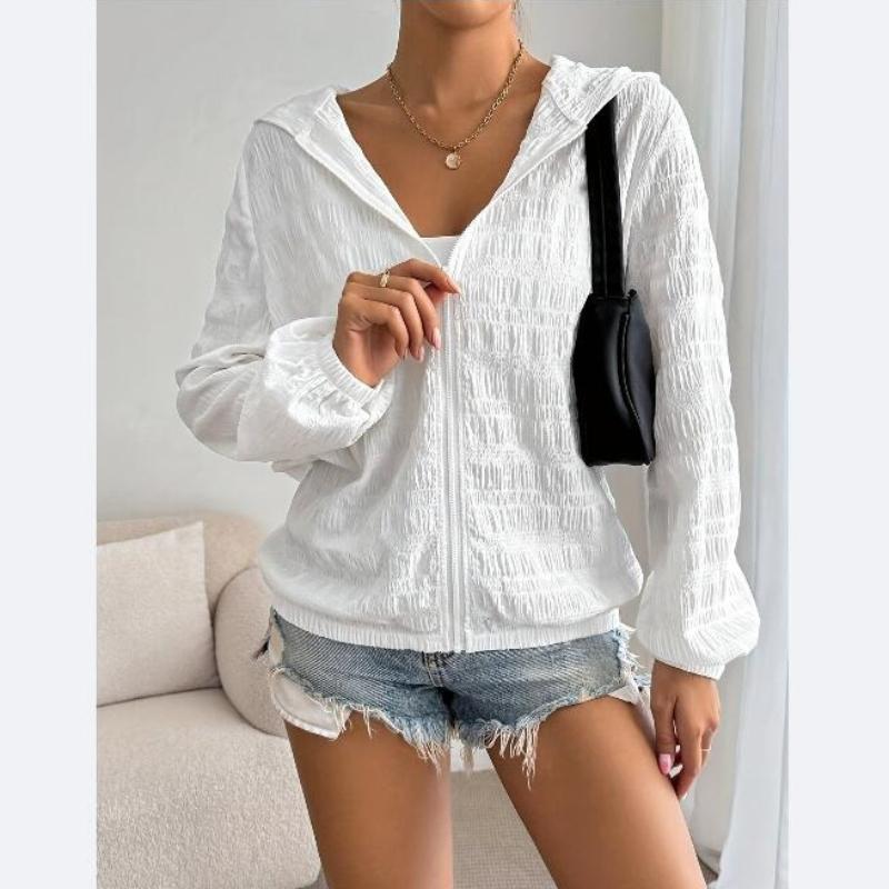 Women'S Lightweight White Hooded Jacket Long Sleeves, Versatile Outerwear for All Seasons Windcheaters (women’s)