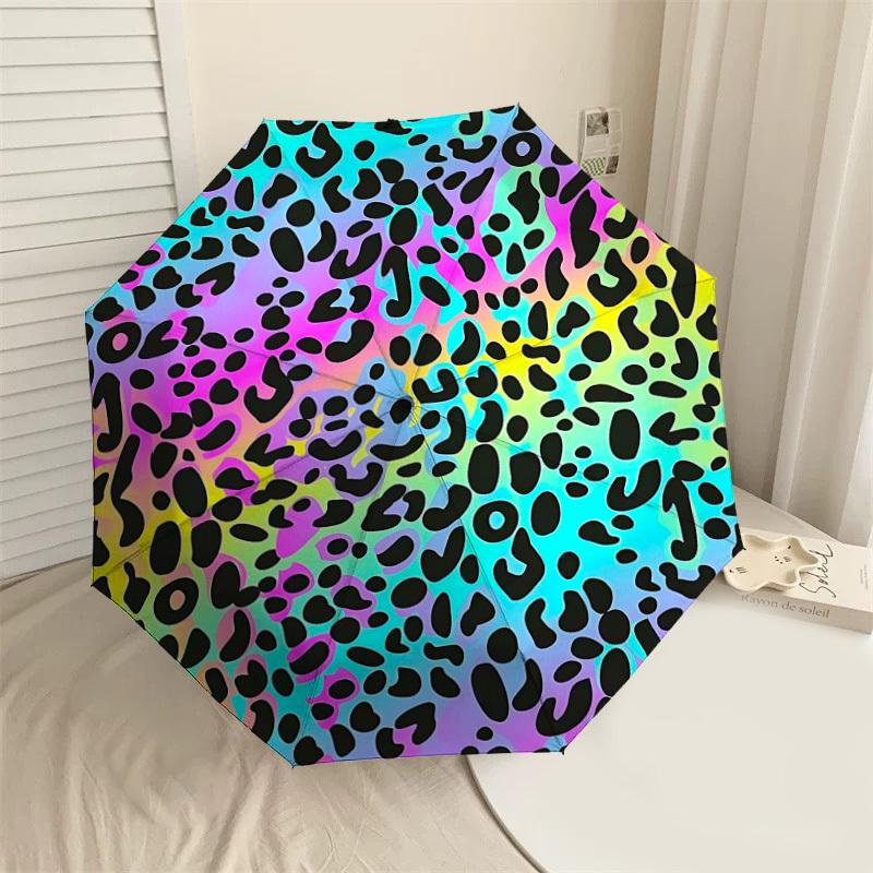 

1PC Leopard print Umbrella-8-Rib Reinforced Portable Folding Travel Suitable for All Seasons Outdoor Daily Use