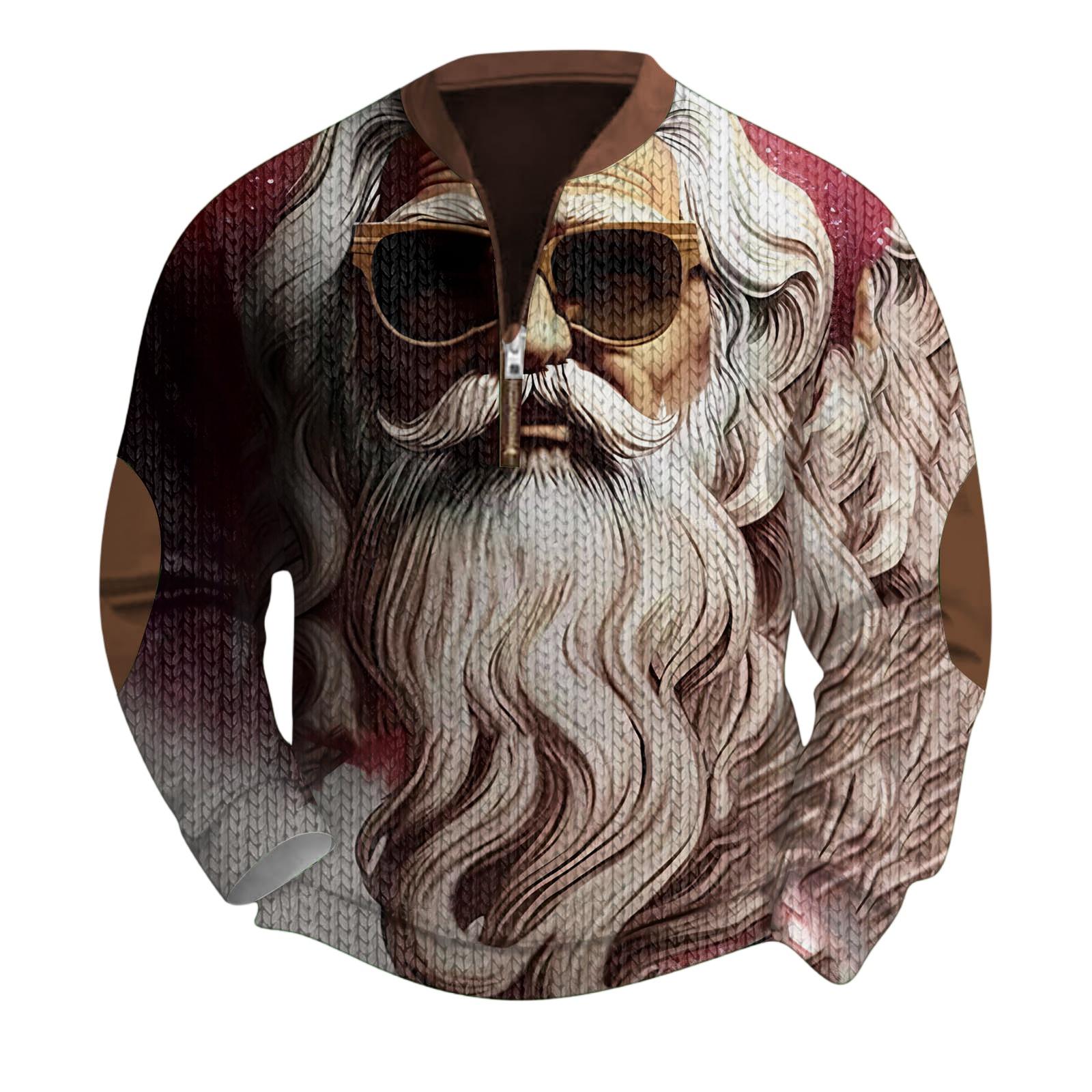 

Мужской рождественский свитер на молнии, винтажный вязаный графический свитшот, рождественский пуловер со стойкой M верблюд