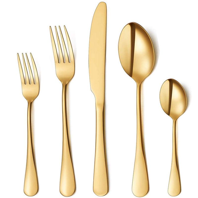 5 Pieces Tableware Sets Stainless Steel Cutlery Spoon Fork Knife Set Gold Cutlery Rainbow Dinnerware Set