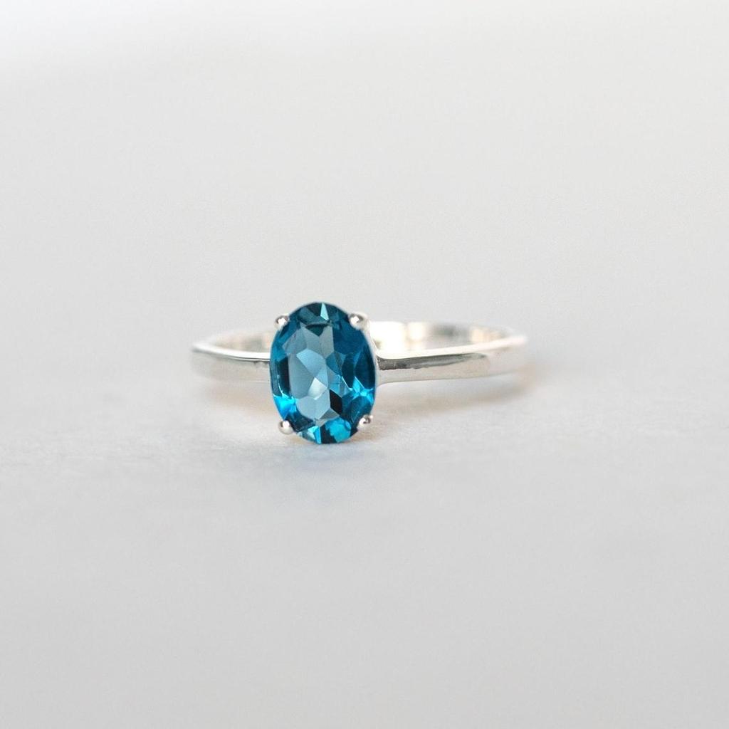 Genuine London Blue Topaz Ring In 925 Sterling Silver, London Blue Solitaire Ring, Handmade Jewelry December Birthstone Gifts for Women