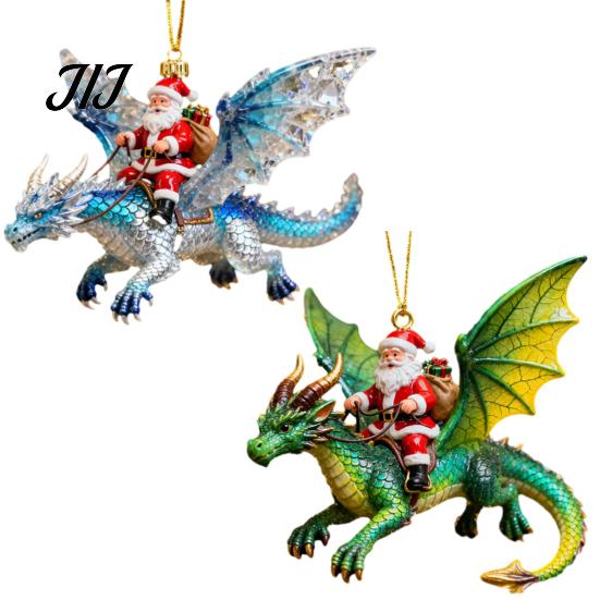 Novelty Festive Wall Decorations 2Pcs Santa Dragon Rider Christmas Ornament, 2D Acrylic Flying Handcrafted Hanging Ornaments Claus Decor, Tree