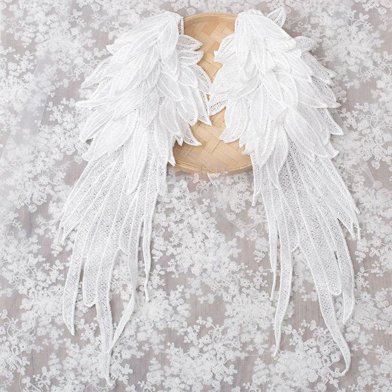 

1 пара вышитых ангельских крыльев, кофейная нашивка, аппликация для ремонта, шитье, цветок, свадебное платье, украшения для DIY белый