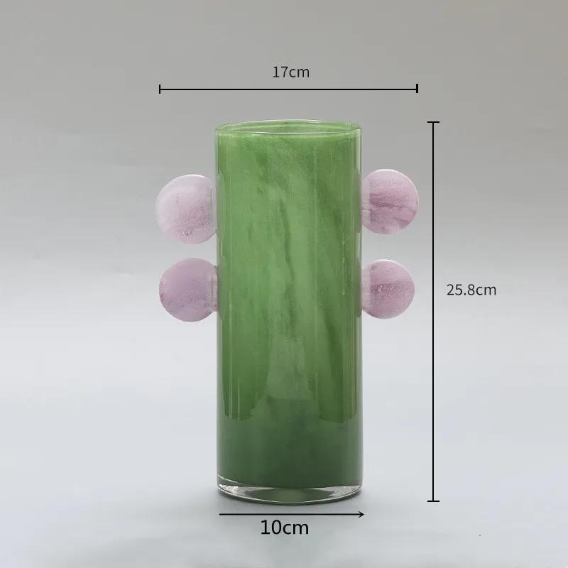 Creative Glass Vase, Double Ear Candy Colored Round Bead Vase, Table Decoration Flower Arrangement, Glass Container, Home Decor
