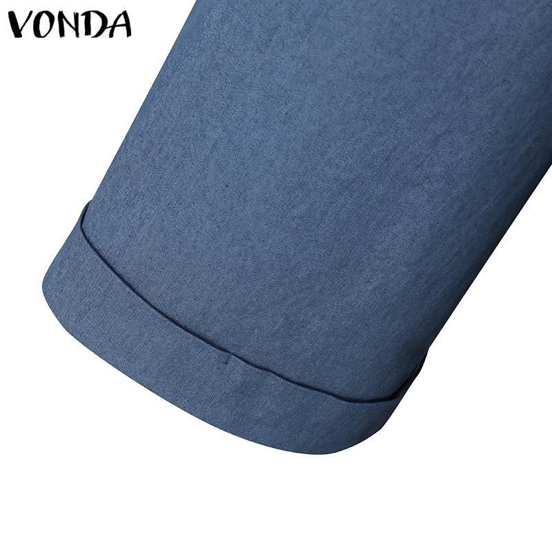 VONDA Damskie Letnie Bez Rękawów Zapinane na Zamek Dżinsowe Niebieskie z Paskiem w Talii Długie Kombinezony Ogrodniczki