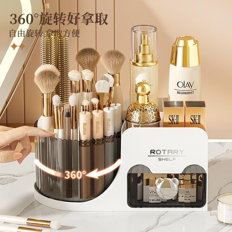 Desktop Rotating Makeup Brush Storage Cartridge Cosmetics Storage Box Shelf Countertop Dresser Lipstick Eyeshadow Pen Holder