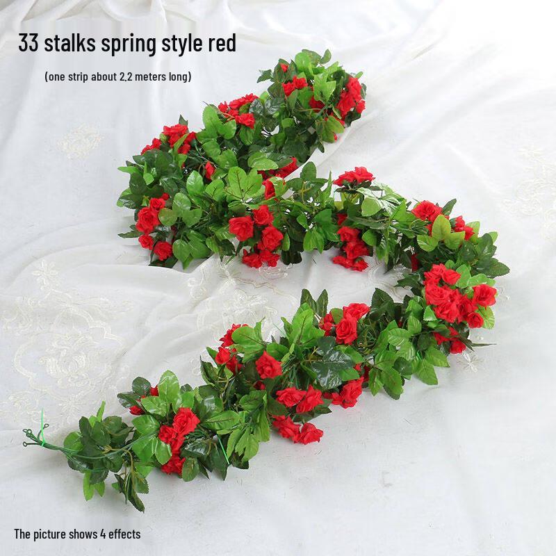 HUAZHENMIAN Artificial Red Rose Flower Vine Garland