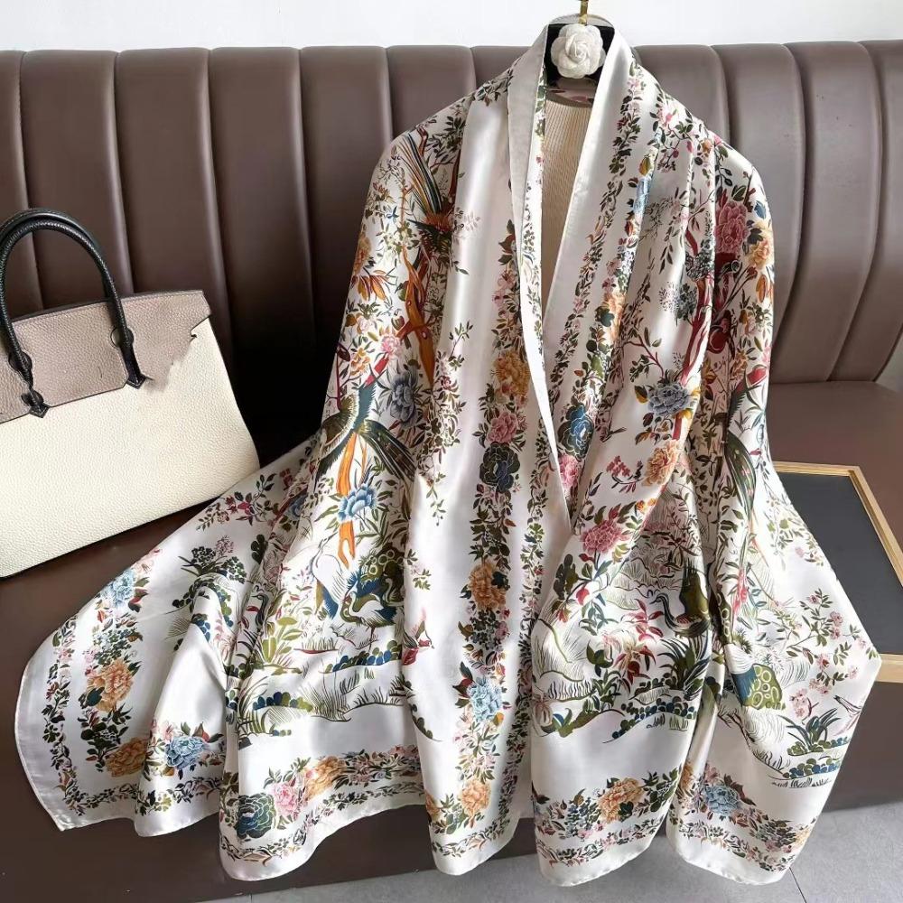 Flower Silk Scarf Shawls Sunscreen Beach Hijab Luxury Satin Neck Scarves  Ladies/Girls