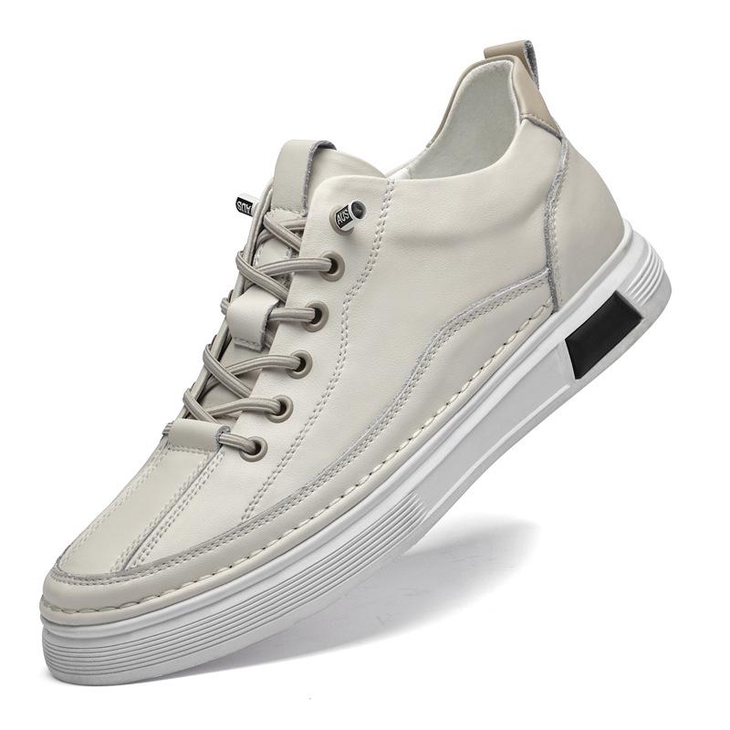 6cm Height-Increasing Men s Genuine Leather White Slip-On Skate Shoes - Breathable, Casual Spring Style 42 бежевый