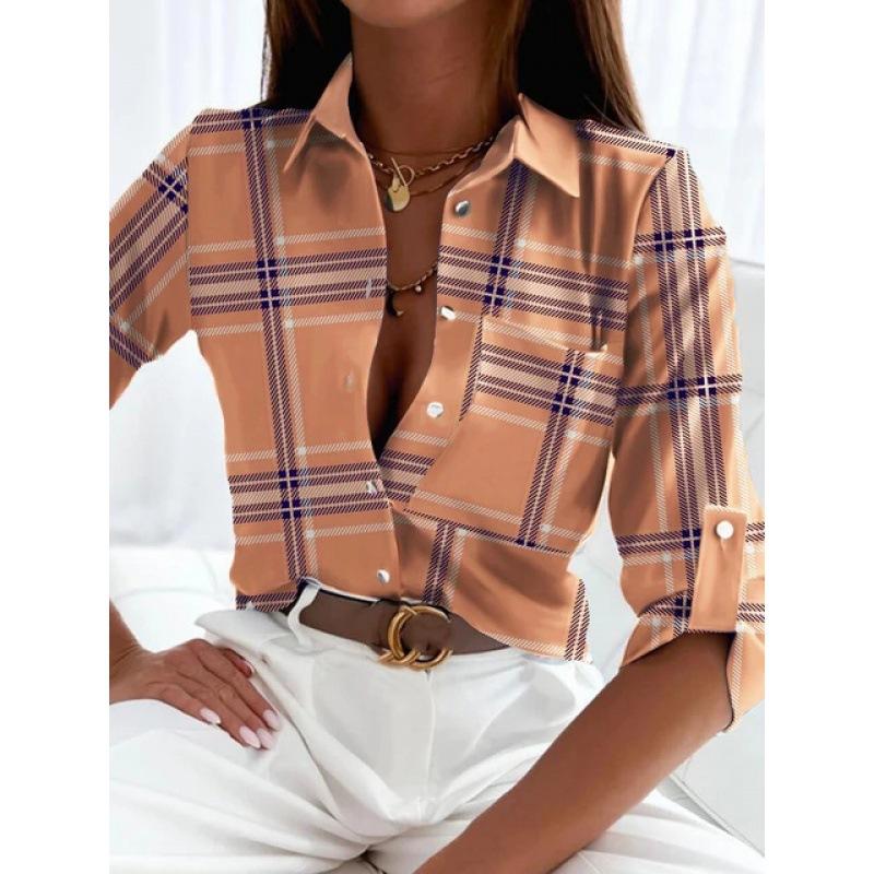 1116 European and American women's spring and autumn tops, long-sleeved shirts, printed shirts, women