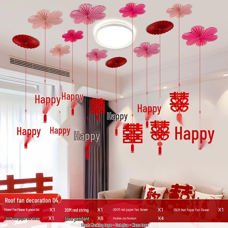 Double Happiness Ceiling Decorations for Wedding Bedroom