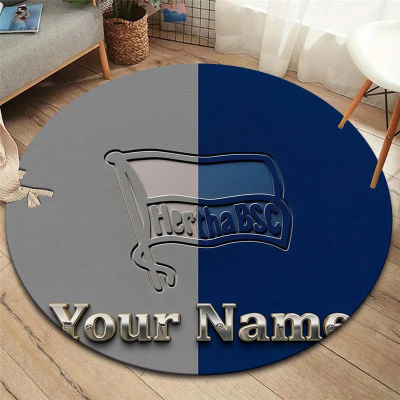 Hertha BSC Custom Name Round Area Rug,Carpet Rug for Living Room Bedroom Sofa Playroom Decor,Non-slip Floor Mat