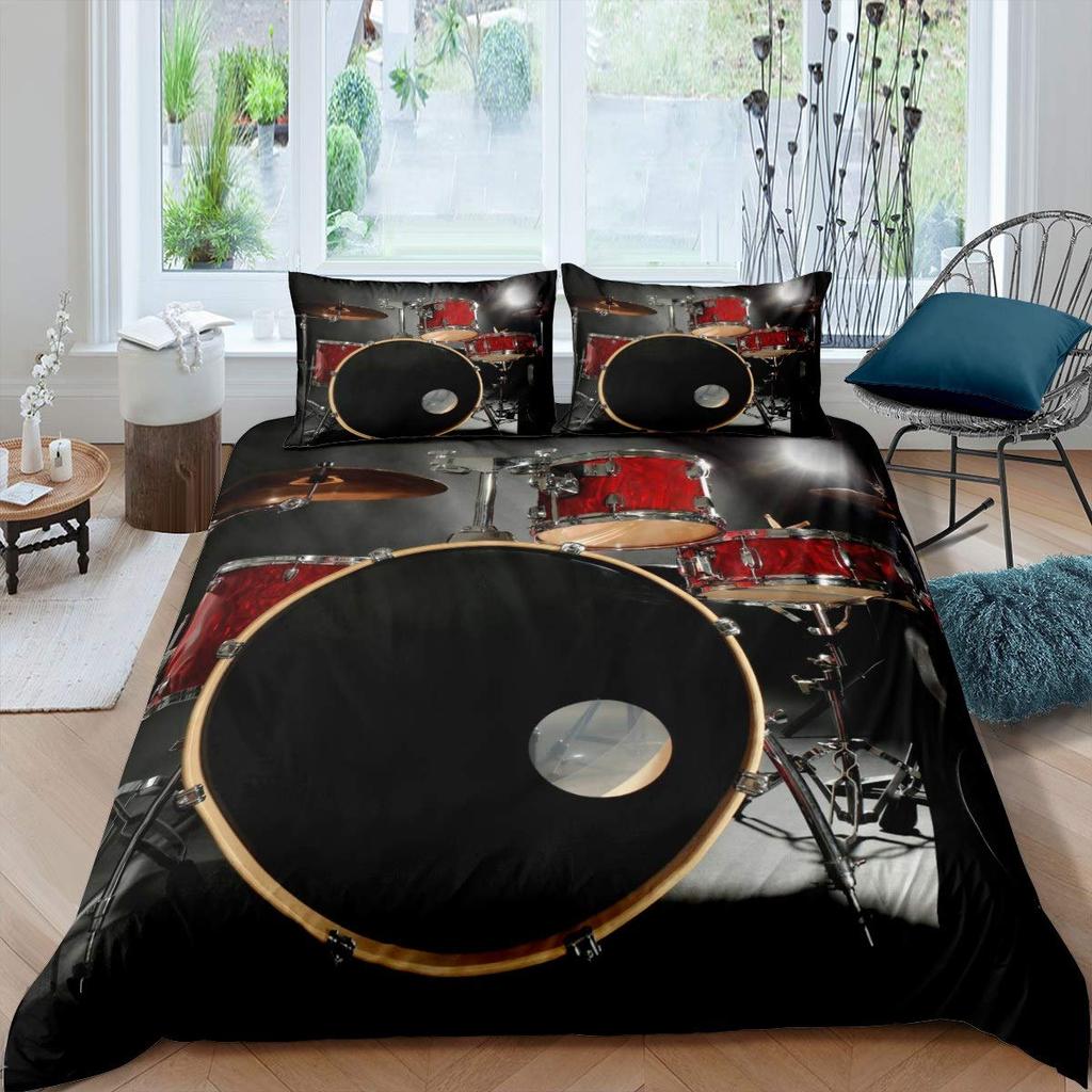 Drum Kit Duvet Cover Sets For Kids Boys Teens Queen Lightweight Quilt Covers Classical Music Bedding Set Room Decor No Comforter
