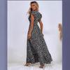 Women's Spring and Summer New V-neck Waist Long Skirt Ruffled Elegant Dress for Women