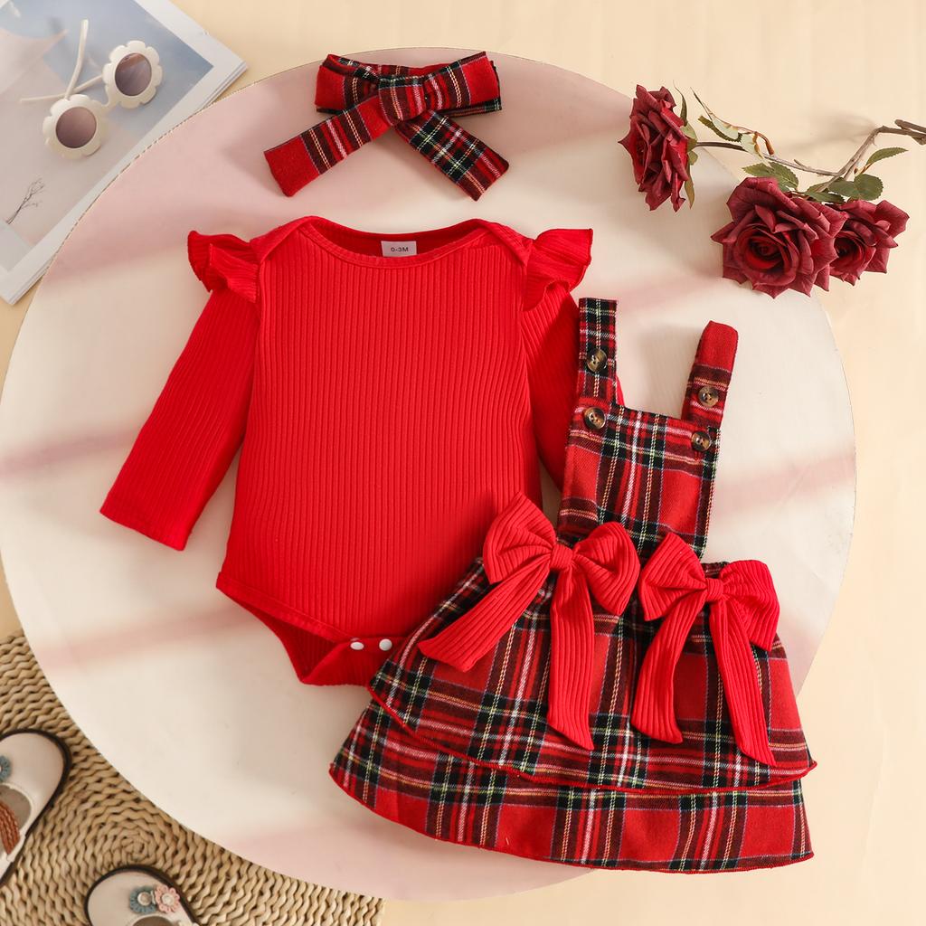 Fall Winter Outfit Set - Long Sleeve Ribbed Top, Dress and Headband 3-Piece