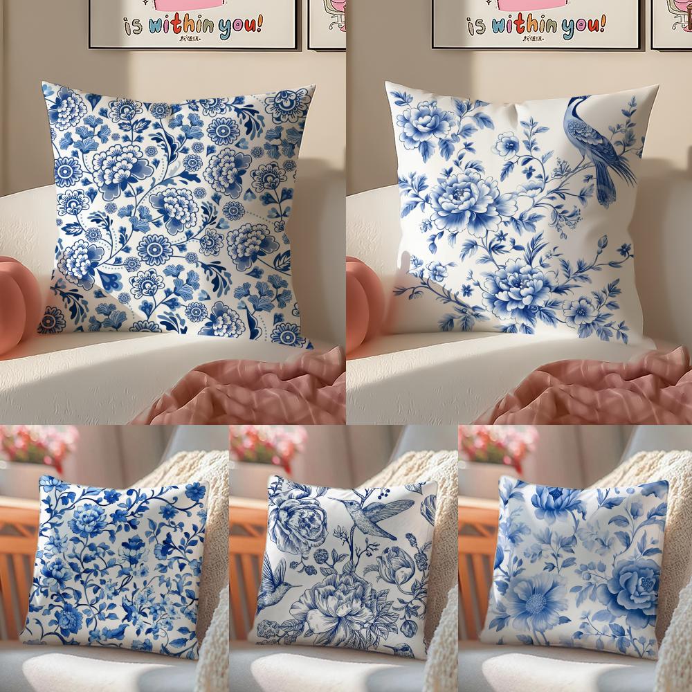 Classical Aesthetics Blue White Porcelain Pillow Case DoubleSided Plush Sofa Cushion Covers Organic Breathable Invisible Zipper