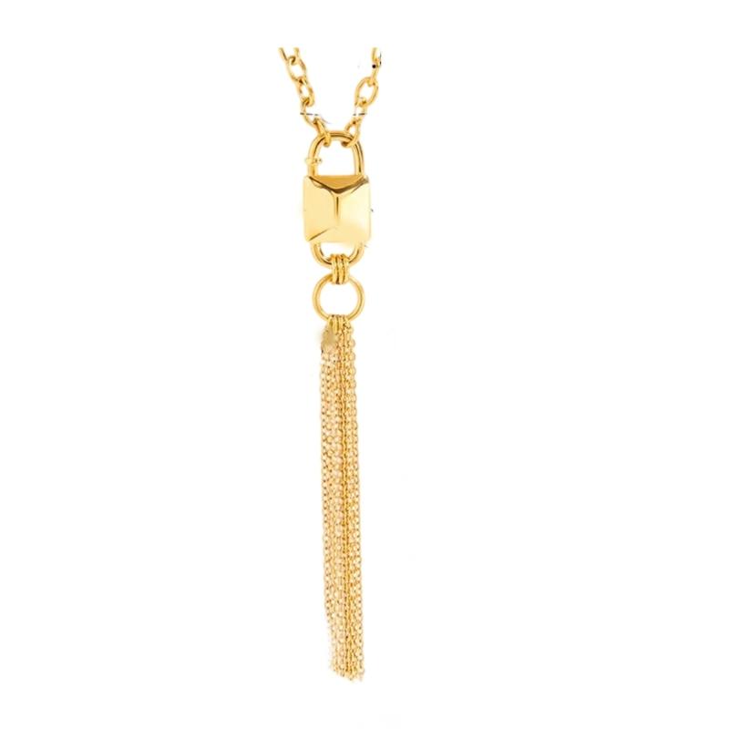 A52E Simple Lock Design Tassels Pendant Necklace Adjustable Stainless Steel for Women CN