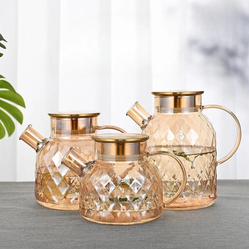 Drinkware Transparent Kettle Teapot Glass Water Jug With Lid Beverage Dispenser Juice Container Heat Resistant Cold Jugs Kitchen