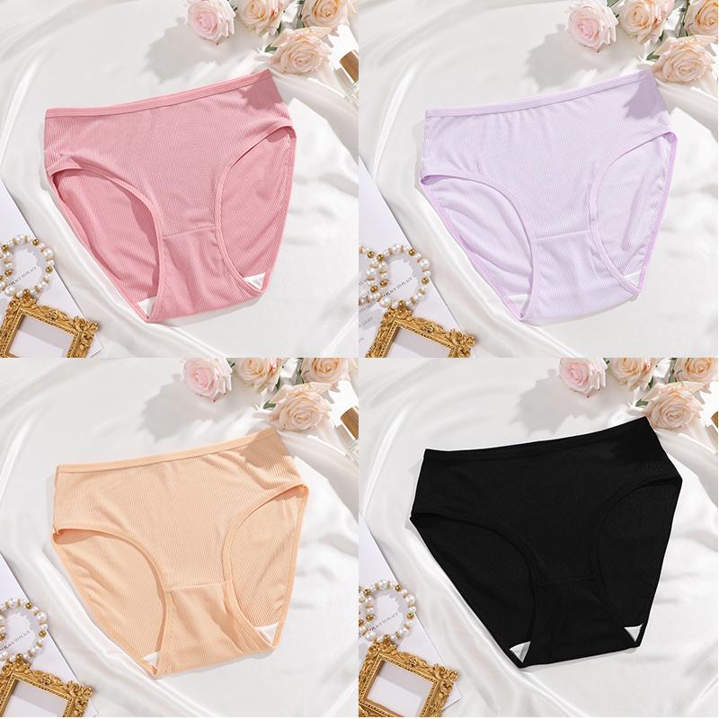 FINETOO 4 Stück/Set Sexy Damen Slips mit mittlerer Taille Sexy Atmungsaktive Unterwäsche Hochelastische Sportslips Mädchen Bequeme Lingerie